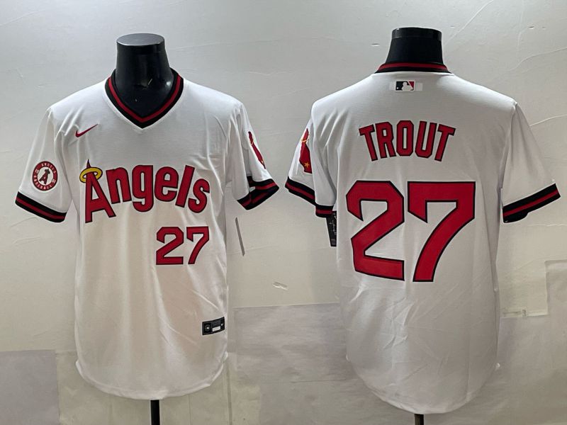 Men Los Angeles Angels #27 Trout White Throwback Nike MLB 2025 Jersey 02